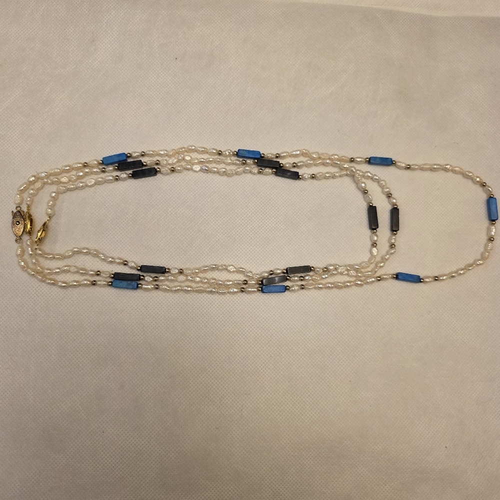 Elegant Blue and White Beaded Necklace
